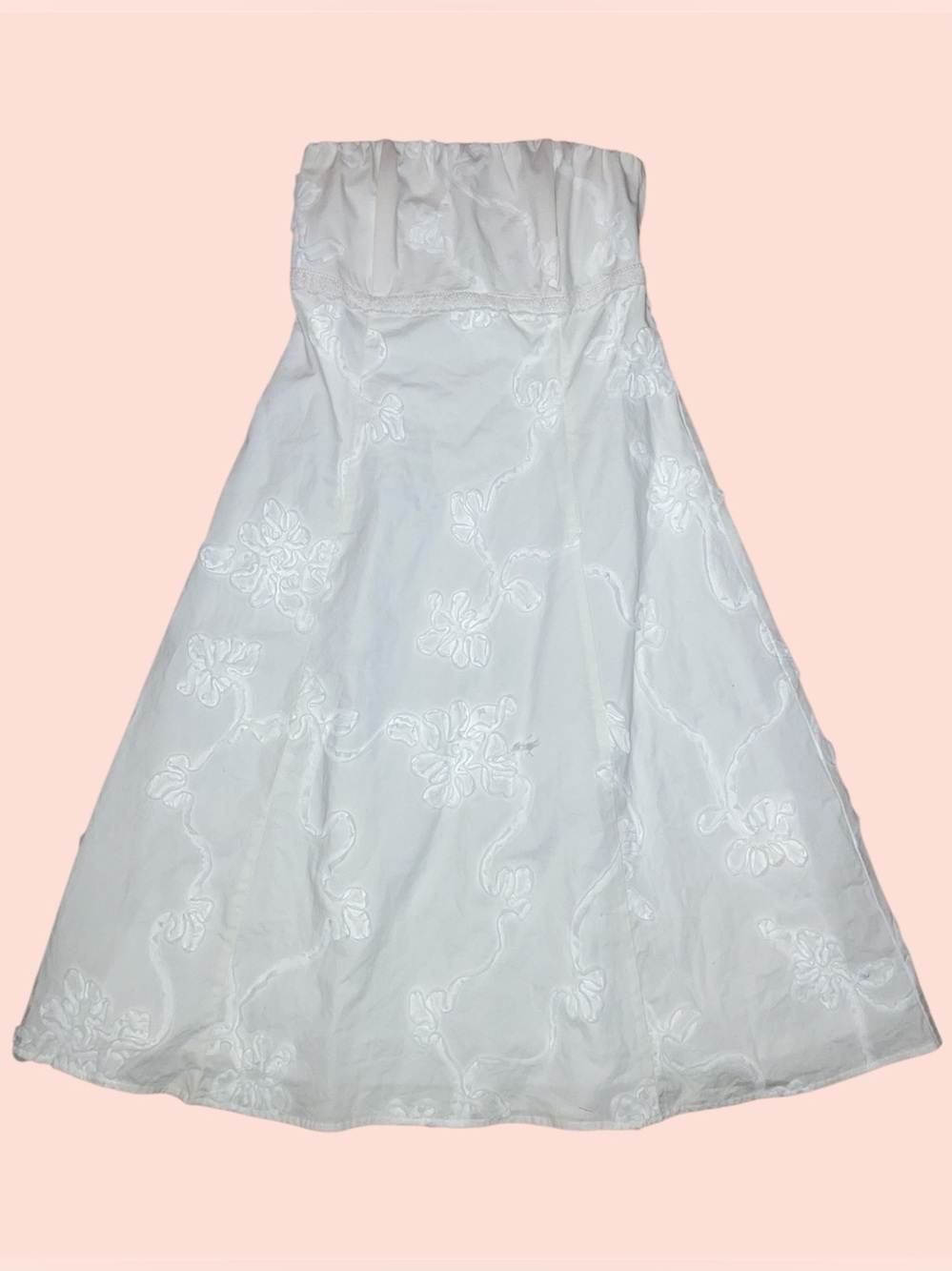 White Strapless Floral Appliqué Dress